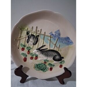 Vintage 1983 The Haldon Group  Rabbit Garden Ceramic Plate Scalloped Edge
